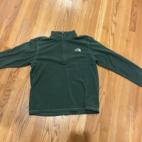North Face Sweater Mens Large Green Zip Pullover Lightweight Fleece - Picture 1 of 3
